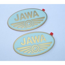 STICKERS 3D - JAWA - PAIR - TURQUOISE BACKGROUND, GOLD LETTERS (INDIA MADE, UNI PART)